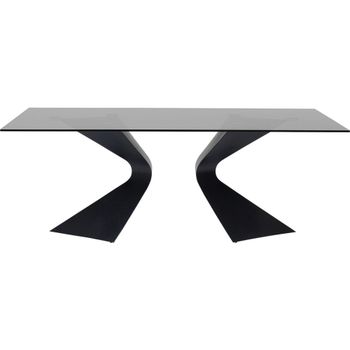 Mesa de comedor para 8 personas de cristal y acero negro L200