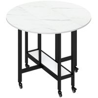 homcom mesa de comedor plegable con ruedas mesa de cocina para 4 personas con estante integrado 100 x 100 x 75 cm blanco
