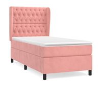 cama box spring con colchon terciopelo rosa 100x200 cm diseno de botones