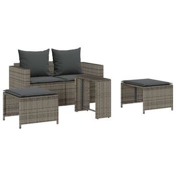Set De Muebles De Jardín 5 Uds | Conjunto De Comedor | Conjunto De Descanso Y Cojines Apilables Gris