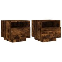 pack 2 uds mesitas de noche  mesa auxiliar  mesilla con luces led roble ahumado 40x39x37 cm