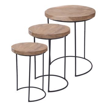 Well Home Juego De 3 Mesas Auxiliares Redondas Metal Ø18ø28ø38cm