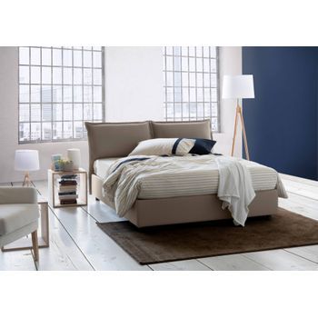 Talamo Italia Cama Francesa Con Contenedor Veronica, Made In Italy, Cabecero Y Funda De Tela, Apertura Frontal, Apta Para Colchón 140x190 Cm, Taupe