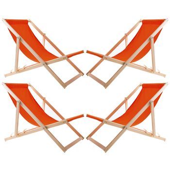 4x Silla De Playa De Jardín De Madera Naranja Woodok