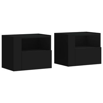 Pack 2 Uds Mesitas De Noche | Mesilla De Noche De Pared Negra 45x30x35 Cm