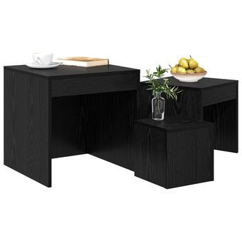 3 Piezas Mesa De Café Roble Negro Madera De Ingeniería