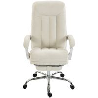 homcom silla de oficina ergonomica reclinable de chenilla con altura ajustable reposapies crema   aosom espana
