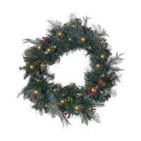 corona de navidad con pinas sinteticas y bayas para puerta con luces led 60 cm verde elbrus