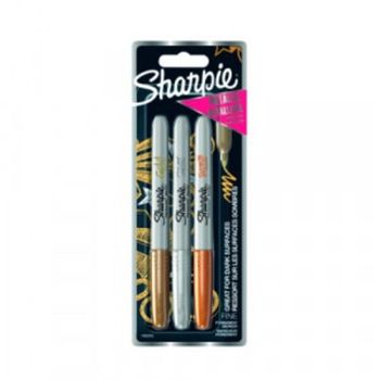 Sharpie Perm Markers Fine Tip Assorted Metallic Colours PK3
