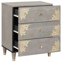 mesita de noche - mesilla de noche gris 50 x 33 x 62 cm madera maciza de mango mc6692