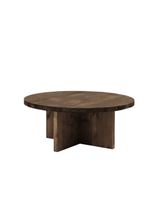 mesa de centro redonda de madera maciza acabado nogal de o60x332cm