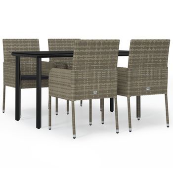 Set Comedor Jardín 5 Uds | Conjunto Mueble Jardin Mesa Y Sillas Y Cojines Ratán Sintético Negro Gris