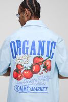 camisa oversize recta con solapas y estampado de tomates azul