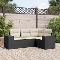 conjunto de sofas jardin 4 uds  mueble jardin mesa y sillas con cojines ratan sintetico negro cfw346493