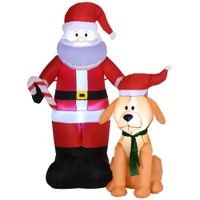 outsunny papa noel inflable con perro con luces led decoracion navidena para interior y exterior 117x80x157cm multicolor   aosom espana