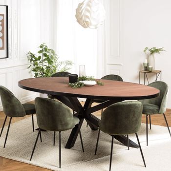 Mesa de comedor ovalada color terracota con efecto piedra
