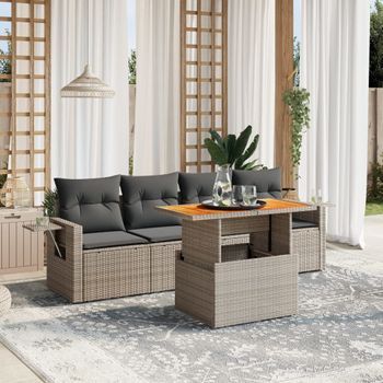 Juego De Sofás Jardín Con Cojines 5 Uds | Mueble Jardin Mesa Y Sillas Ratán Sintético Gris Cfw32578