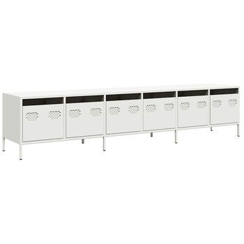 Mueble Para Tv | Mueble De Salón | Mesa De Tv Acero Laminado En Frío Blanco 202x39x43,5 Cm