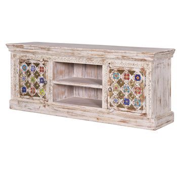 Mueble De Tv Madera De Mango Detalles En Cerámica Y Bronce