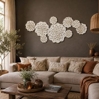 Decoración de pared flor de acero blanco 137x11x56 cm