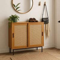 consola de entrada de madera con puertas correderas de cana
