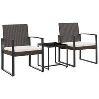 conjunto comedor jardin 3 uds  mueble jardin mesa y sillas y cojines pp aspecto ratan marron