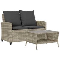sofa jardin de 2 plazas con cojin y mesa gris claro vidaxl