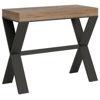 Consola Extensible De Madera Clara Con Patas De Metal Antracita, 8 Plazas, De 40 A 196 Cm Xena