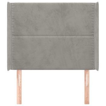 Cabecero Cama Mueble De Dormitorio Con Orejas De Terciopelo Claro 103 X 16 X 118/128 Cm Gris M02_0003762
