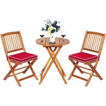 Juego De Mesa Y 2 Sillas Para Jardín Mueble Grupo De Asiento De Madera Mesa Costway 60 X 60 X 75 Cm Rojo