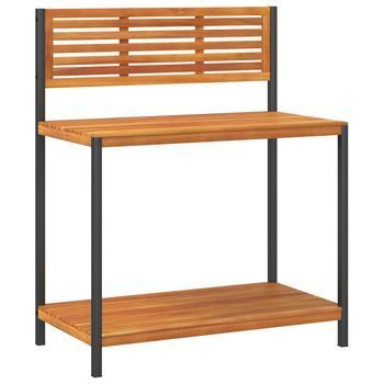 Mesa De Trabajo De Jardín，mesa Para Exteriores，mesa De Patio Madera De Acacia Y Acero 90x50x110 Cm