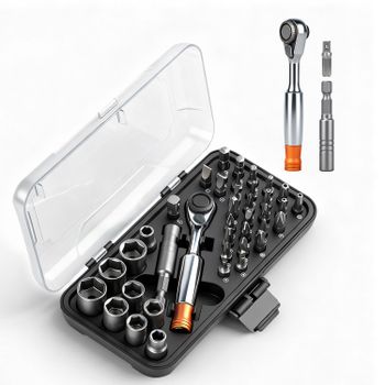 VMAN Juego de Destornilladores S2 40 en 1 con Trinquete, Ahorra Esfuerzo, Juego de Enchufes para Reparación de Bicicletas, Herramienta para Desmontaje y Reparación de Electrodomésticos