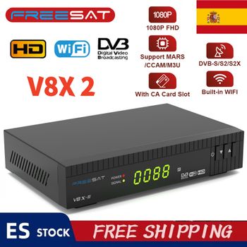 Receptor de TV por satélite FREESAT V8X 2 DVB-S/S2/S2X,H.264/H.265 WIFI incorporado,MARS/FunCam/CCAM 1080P FHD TV Box con ranura para tarjeta CA