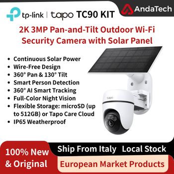 Cámara Inalámbrica con Batería y Energía Solar para Exteriores TP‑Link Tapo TC90 2K Kit, Cámaras de Vigilancia IP para el Hogar, Resistente a la Intemperie (IP65), Panorámica/Inclinación, Alimentación