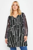 yours top negro de estampado geometrico con mangas de malla mujer curvy y tallas grandes yours