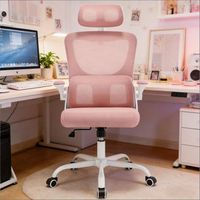 silla de oficina ergonomica rosa respaldo alto de malla y reposacabezas ajustable