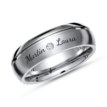 Anillo titanio grabado laser diamante 6mm