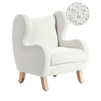 Sillón De Bouclé Tapizado Con Reposabrazos Suave Mobiliario Habitación Infantil Blanco Crema Farum