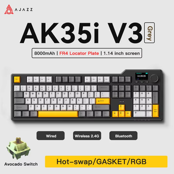 AJAZZ AK35I V3 Teclado mecánico para jugar de intercambio en caliente de tamaño completo con pantalla y perilla, conexión de tres modos Placa FR4 8000 mAh, LED RGB