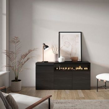Aparador efecto madera negro 150x35x75cm chimenea efecto fuego