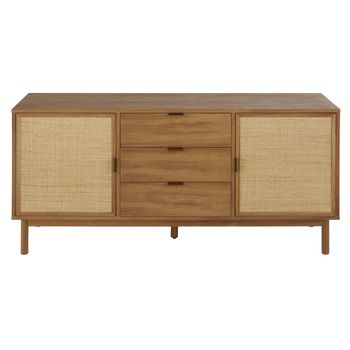 Aparador de chapa de acacia y ratán de 154 cm