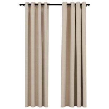 2 Piezas Cortinas Opacas | Cortinas Oscurantes Con Ojales Look De Lino Beige 140x245 Cm