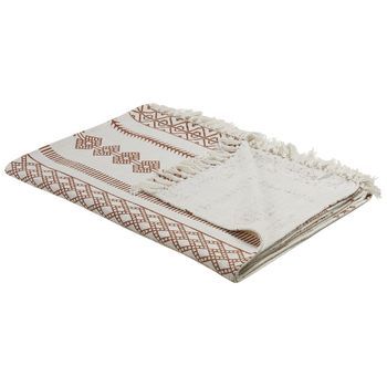 Manta De Algodón Beige Marrón 130 X 180 Cm Patrón Étnico Africano Kilim Jorhat