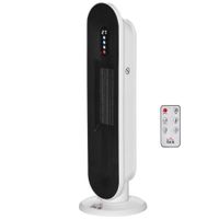homcom calefactor ceramico de torre con mando a distancia termostato temporizador 24h y sistema antivuelco 21x21x635 cm blanco y negro   aosom espana