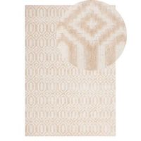 alfombra de viscosa beige 140 x 200 cm patron geometrico tejido a mano adatepe