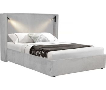 Cama doble de pana con cómoda integrada y lámpara 