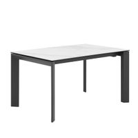mesa extensible 140 con tablero porcelanico blanco y patas negras