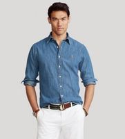 polo ralph lauren para hombre 710792043001 camisa vaquera custom fit azul l casual algodon manga larga marino
