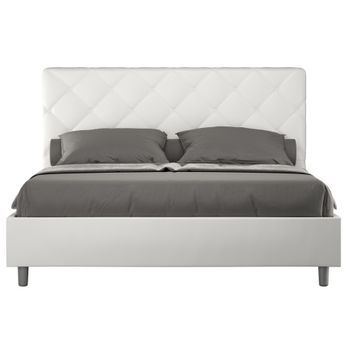 Cama Italiana Para Adultos Acolchada En Piel Sintética Paryse-color Blanco-ropa De Cama 160x200 Cm