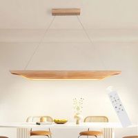 lampara colgante led nettlife de madera - lampara de mesa de comedor de diseno moderno de 90 cm regulable con mando a distancia